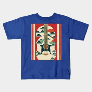Acoustic Guitar Japanese Style Abstract Artwork Kids T-Shirt